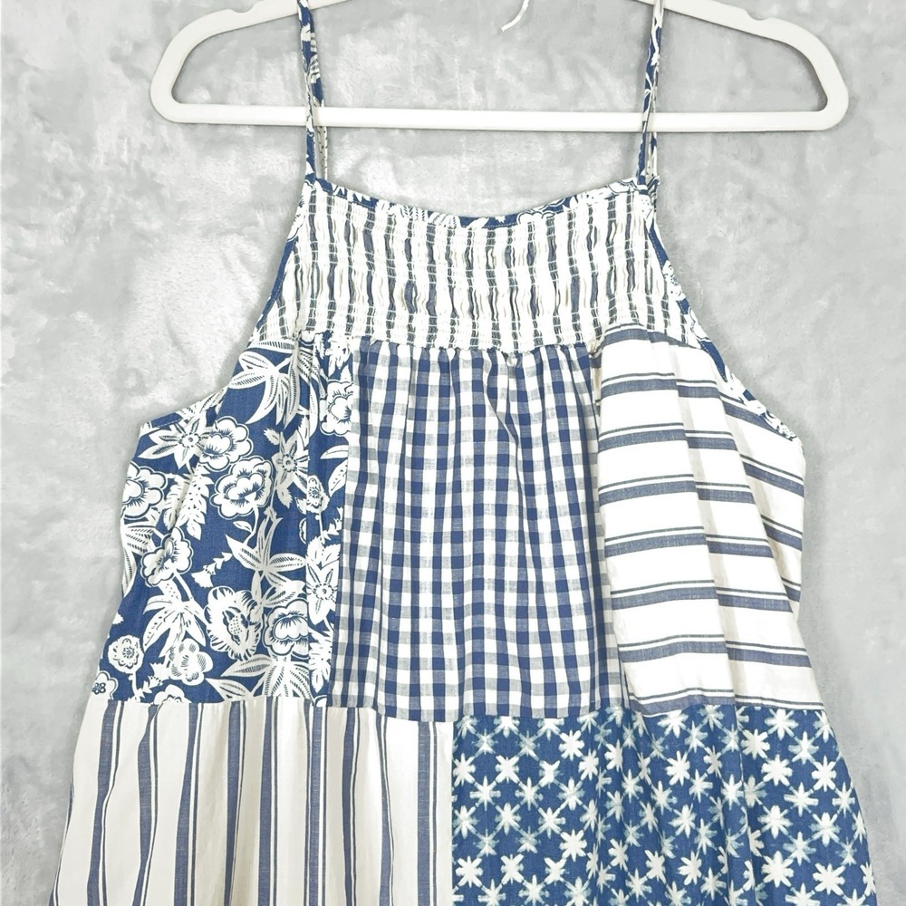 Universal Thread Sundress Womens XL Blue Patchwork Smocked Maxi Ruffle Boho - Picture 2 of 11